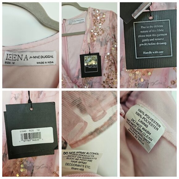 NWT Ieena for Mac Duggal Sequin Mesh Flutter Sleeve Faux Wrap Midi Dress Rose 12 - Picture 12 of 15
